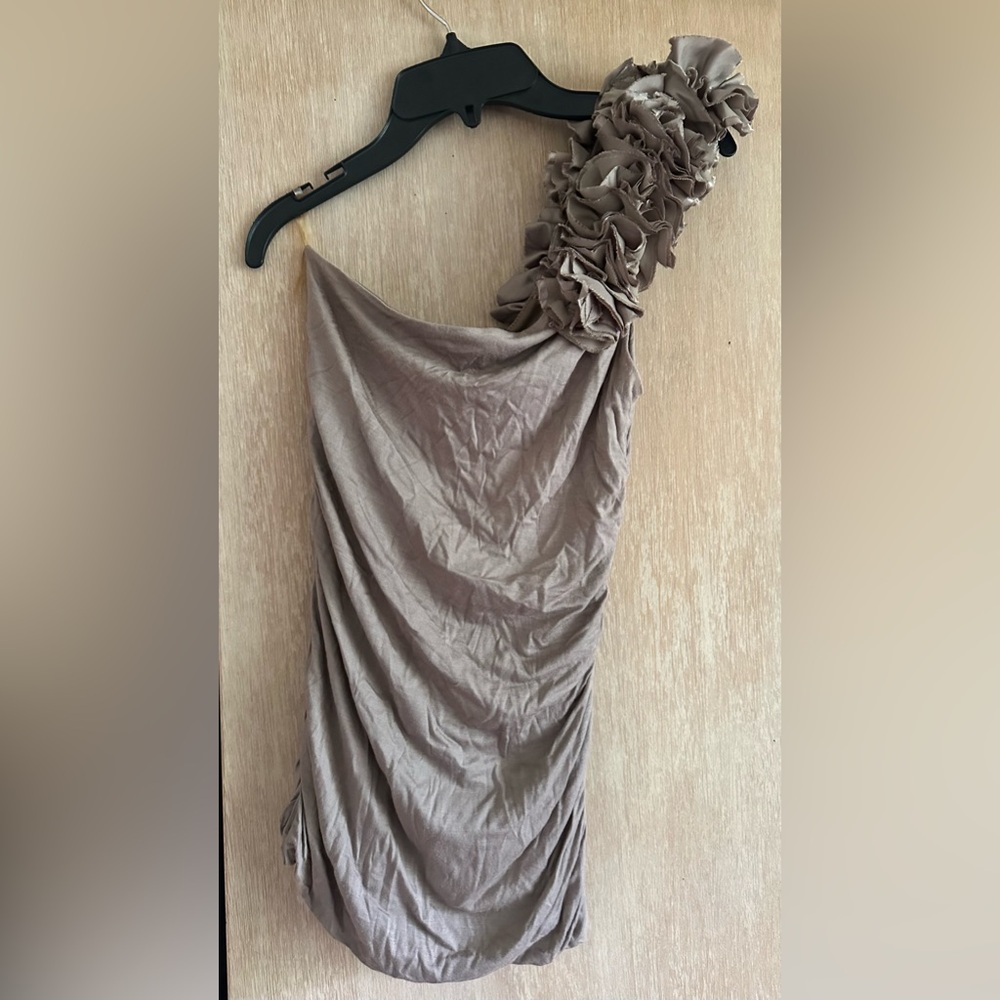 Free People One-Shoulder Ruffle Dress in Taupe